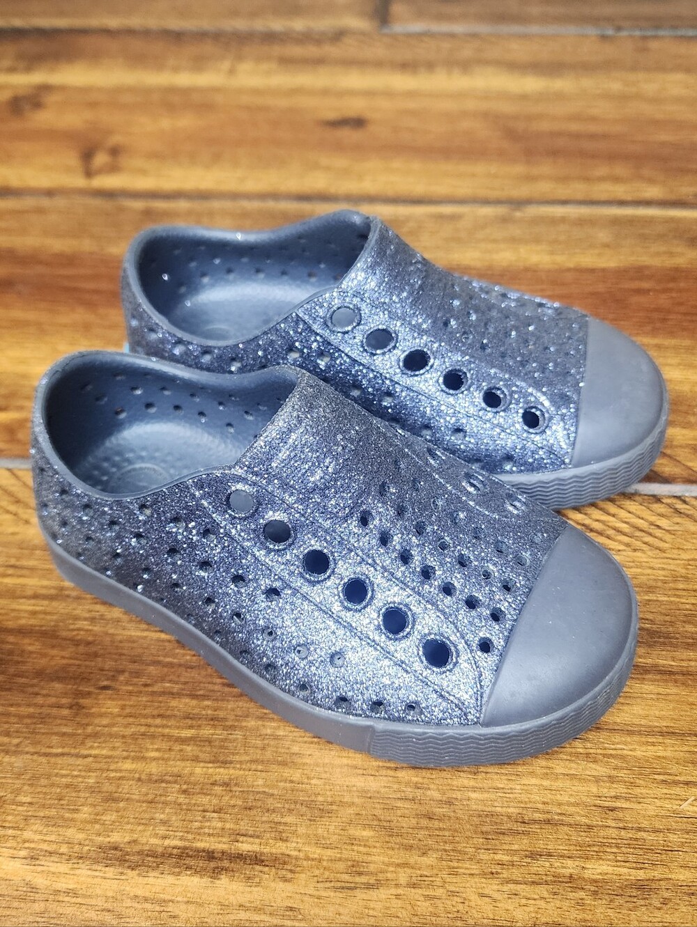 Native Shoes Kids Jefferson Bling Blue Glitter Slip On Sneakers Size 5 Toddler